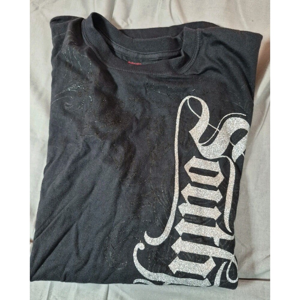 Vtg Y2K Southpole Silver Glitter Graphic T Shirt Men's Size Medium Gothic Skater